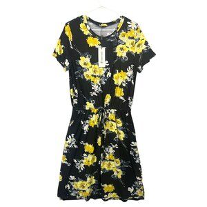 Simier Fariry Women's XL Knee Length Floral Dress Short Sleeve Midi NWT